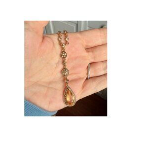 Elegant Gold Tone Statement Necklace with Amber Colored Stones